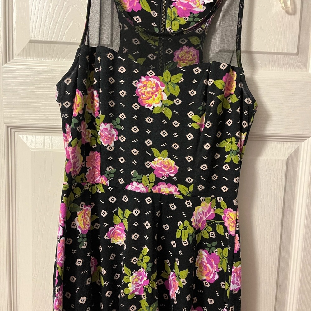Xhilaration Floral Mesh Black Dress, Size M